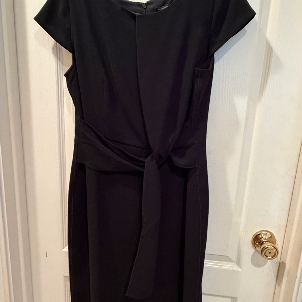 Ann Taylor Black Midi Sheath Dress with Waist Tie